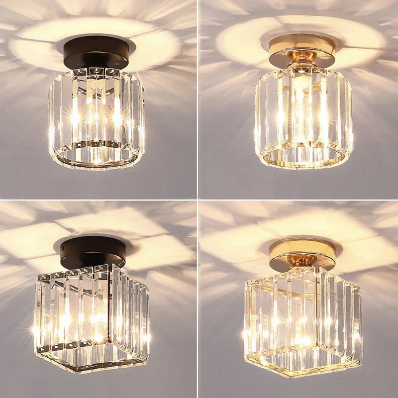 Axyaa Crystal Ceiling Lights: Modern Round Square Lampshade in Black Gold for Living Room Bedroom