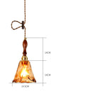 Axyaa Wood Copper Pendant Lights Flush Japanese Style Amber Glass LED Lamp