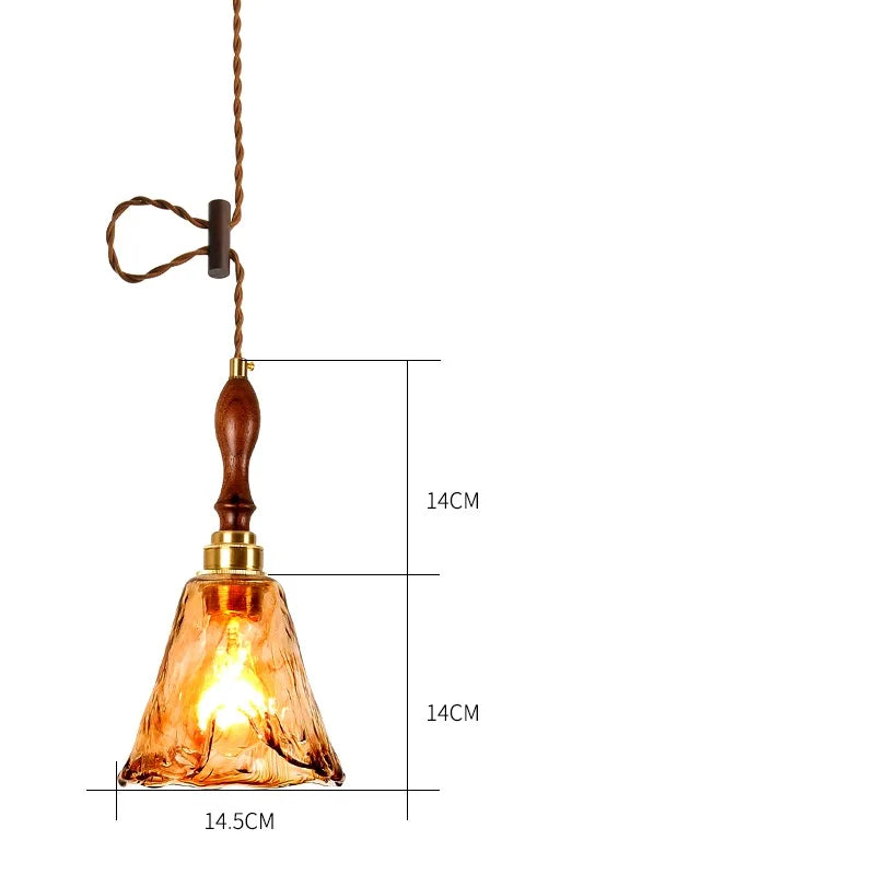 Axyaa Wood Copper Pendant Lights Glass Japanese Style Edison Hanging Lamp