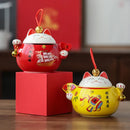 Axya™ Ceramic Lucky Cat Ornaments Tea Spice Jar Rustic Kawaii Room Decor