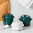 Axya 450/650ml Ceramic Stew Cup with Double-lid Handle, Green Phnom Penh Design