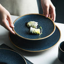 Axya™ Golden Steak Plate: Ceramic Western Food Dish for Family Dining