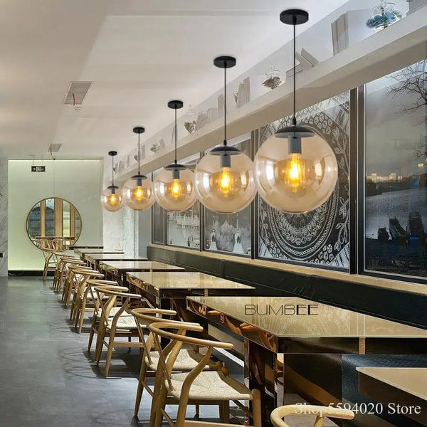 Nordic Glass Ball Pendant Lights by Axyaa - Retro Loft Industrial Hanging Lamp - LED Suspension Luminaire for Bedroom and Kitchen