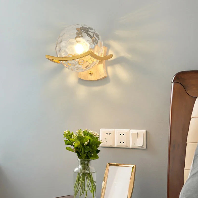 Axyaa Nordic Moon Wood Glass Wall Sconce White Black Gold LED Light