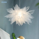 Axyaa White Voile Lace Pendant Lamp for High Ceiling, Bedroom Lighting