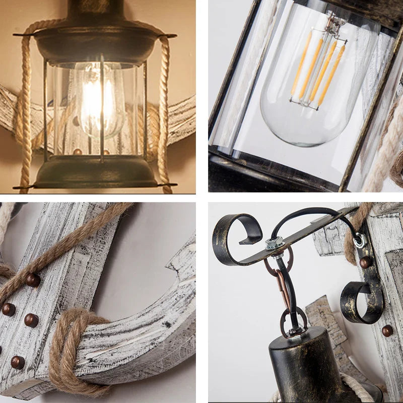 Axyaa Retro Vintage Wooden Glass Wall Lamp
