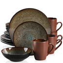 Axyaa Vintage Blue/Brown Stoneware Tableware Set: Plates, Bowls, Cups - 16/32/48 Pieces
