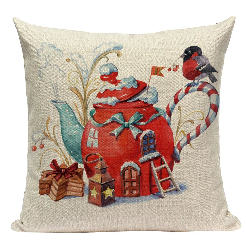 Axyaa Christmas Deer Snowman Cartoon Cushion Cover - Festive Decor Pillowcase