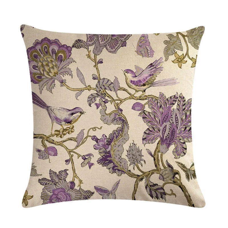 Axyaa Bird Print Cotton Linen Cushion Cover 45X45cm