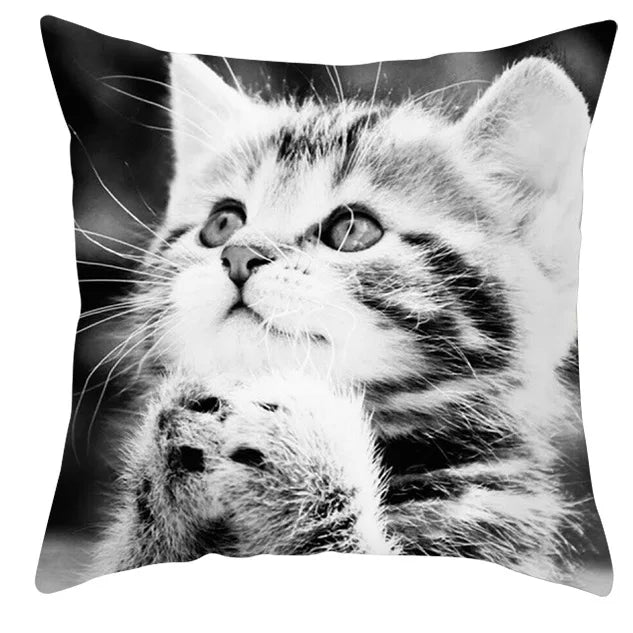 Axyaa Cartoon Dog Cat Printed Cushion Cover for Kid Room Decor 45X45CM