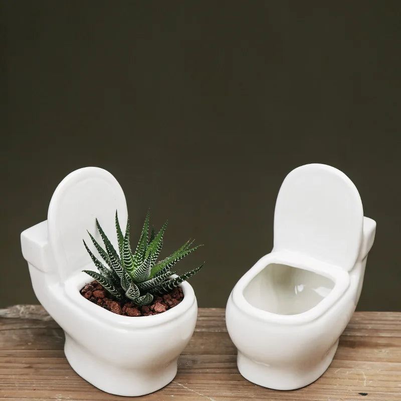 Axya Ceramic Toilet Shape Flower Pot for Home Decoration