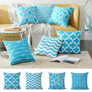 Axyaa Blue Geometric Cotton Linen Pillow Cover for Luxury Home Decor