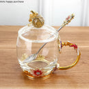 Axya Colorful Flower Glass Teacup with Lid, Spoon, Handgrip