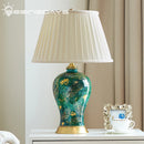 Axyaa Luxury Green Ceramic Table Lamp - Retro Chinese Style with Hand-Painted Golden Leaf