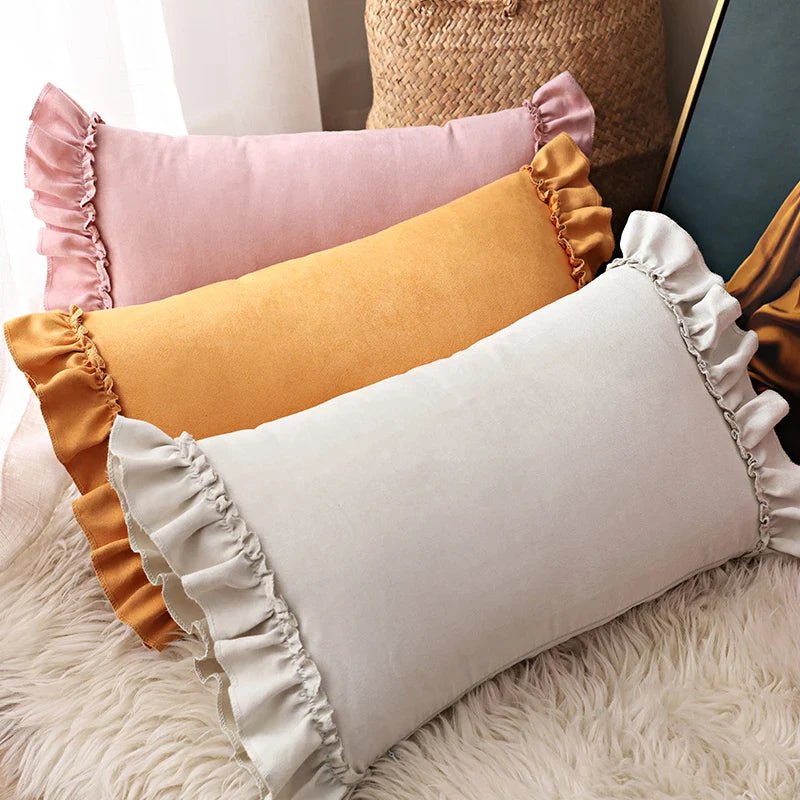 Axyaa Soft Faux Suede Ruffle Cushion Cover for Home Decor