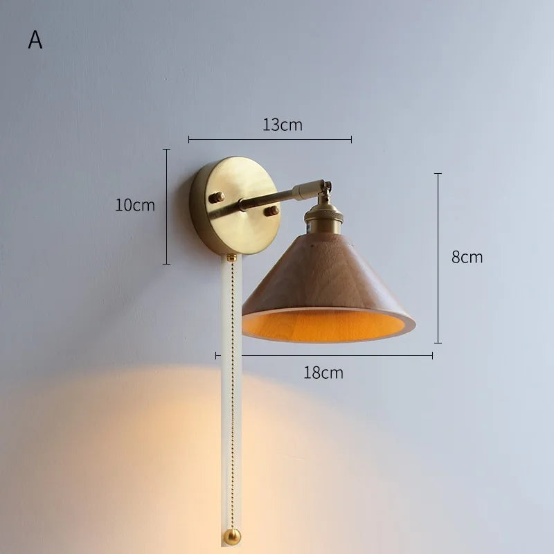 Axyaa Nordic LED Wall Lights with Pull Chain Switch, Walnut Finish