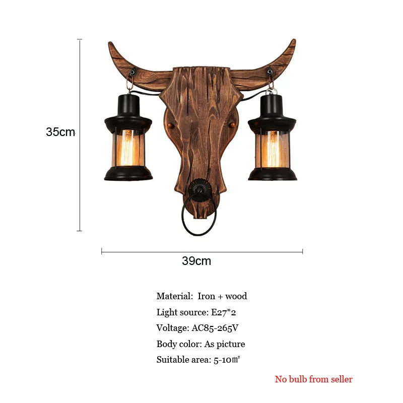 Axyaa Retro Iron Wood Wall Lamp Glass Light for Cafe Restaurant Bar