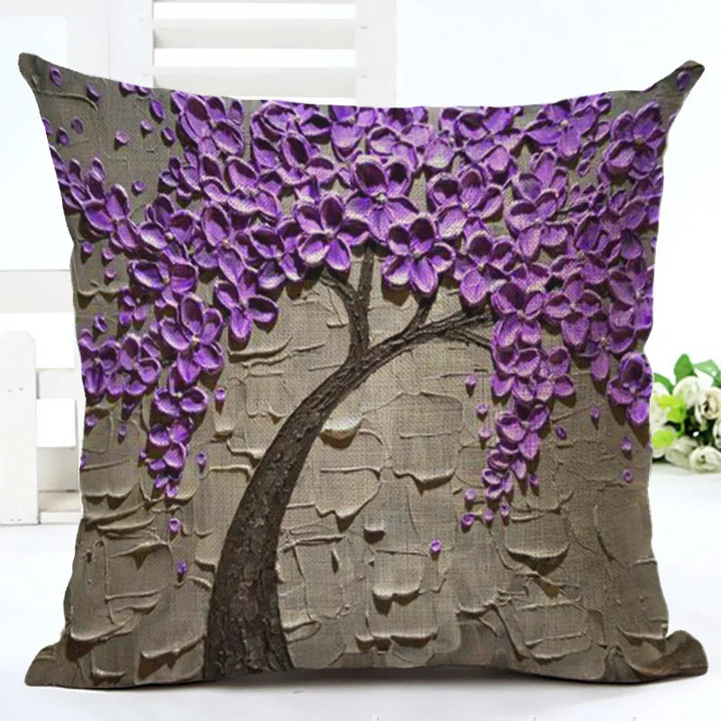 Axyaa Painting Tree Pillow Cover - Digital Printed Linen Pillowcase