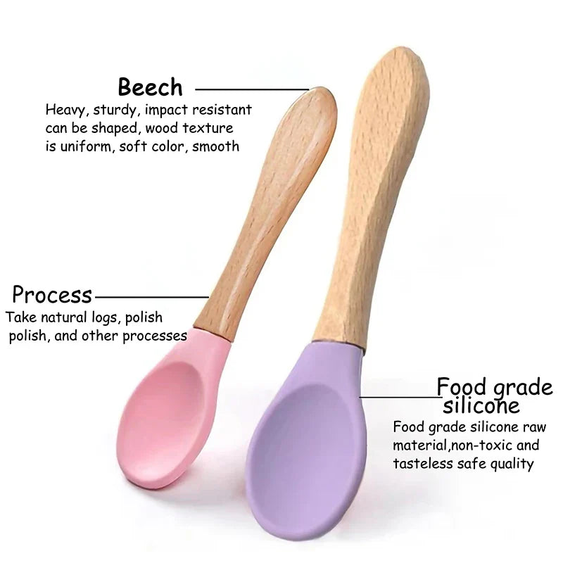 Axya Organic Soft Tip Baby Feeding Spoon, Wooden Handle, BPA-Free