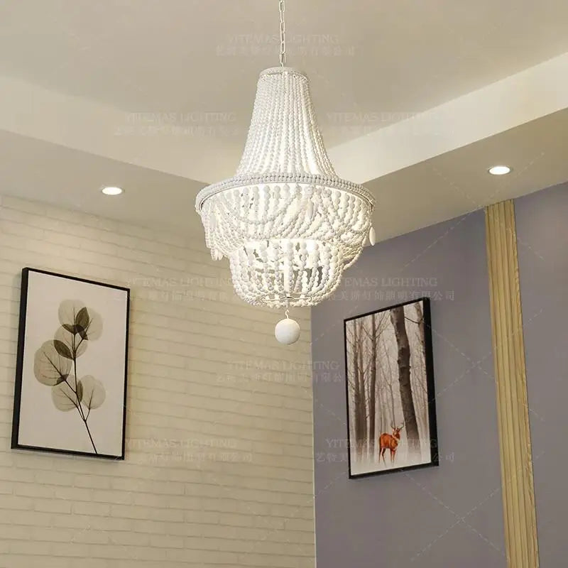 Blue Grey White Beads Chandelier Nordic Lighting for Kitchen Bedroom by Axyaa