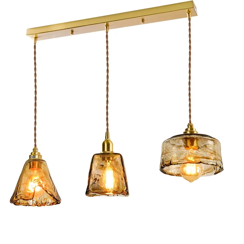 Axyaa Wood Copper Pendant Lights Glass Japanese Style Edison Hanging Lamp