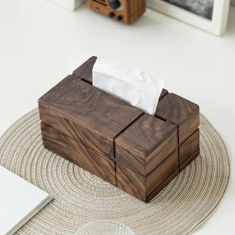 Axya Black Walnut Tissue Box Storage: Nordic Style Solid Wood, Japanese Living Room Organizer