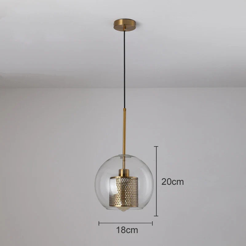 Axya Modern Gold Mesh Glass Ball Pendant Light Industrial Kitchen Fixture-Luminaire