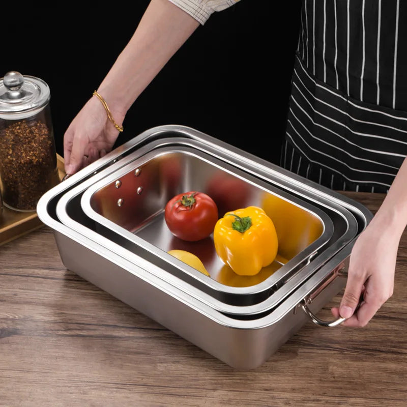 Axyaa Stainless Steel Food Storage Tray with Handles for Baking and Serving