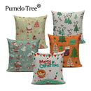 Axyaa Merry Christmas Decor Pillow Cover Set 45x45cm Linen Noel Cushion Cases