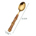 Axyaa Golden Spoon Fork Knife Set | Stainless Steel Wood Handle Tableware