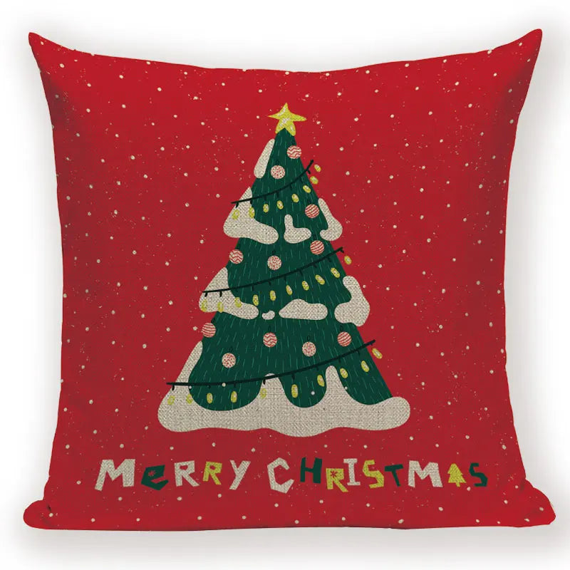 Axyaa Festive Santa Claus Christmas Tree Linen Throw Pillow Case