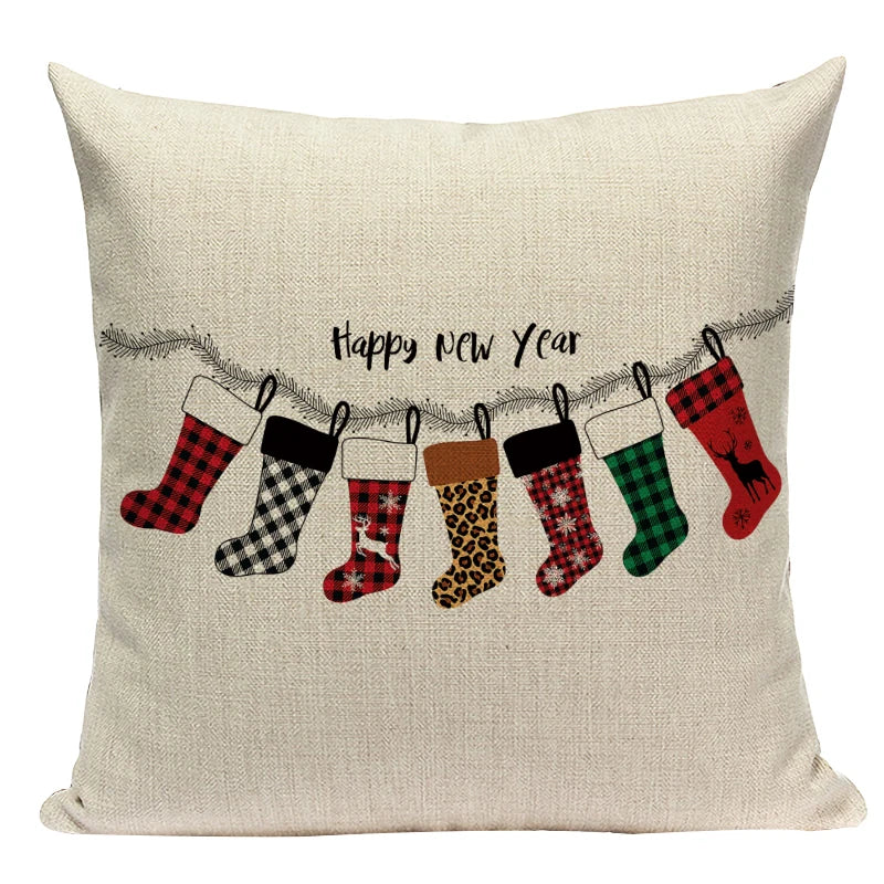 Axyaa Christmas Deer Snowman Cartoon Cushion Cover - Festive Decor Pillowcase