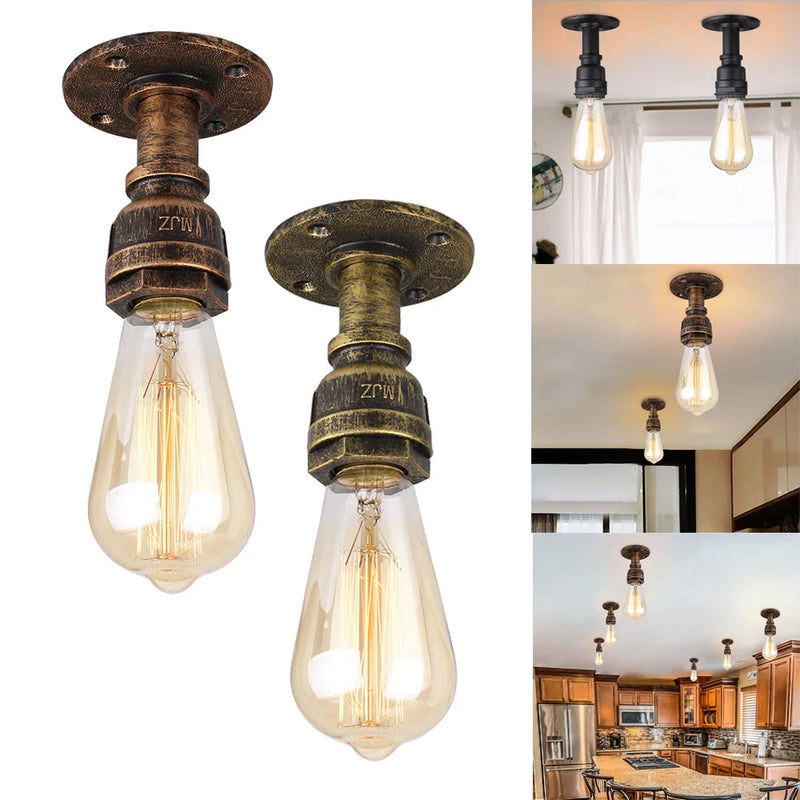 Retro Loft E27 Pipe Ceiling Lights by Axyaa Industrial Iron Lamp Fixtures