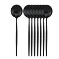 Axyaa 8Pcs Dinner Spoon Set Stainless Steel Gold Black Cutlery Kitchen Flatware