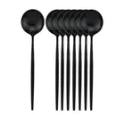 Axyaa 8Pcs Dinner Spoon Set Stainless Steel Gold Black Cutlery Kitchen Flatware