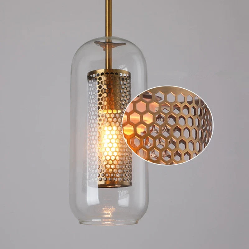 Axya Modern Gold Mesh Glass Ball Pendant Light Industrial Kitchen Fixture-Luminaire