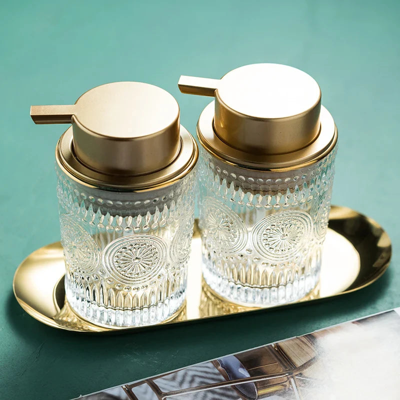 Axya Clear Glass Lotion Soap Dispenser Bottle with Metal Storage Tray