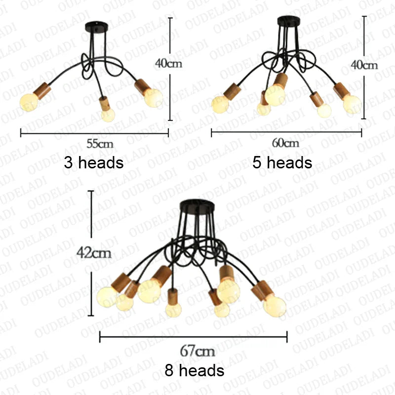 Axya Nordic Wood Ceiling Light - Retro Art Spider E27 Fixtures