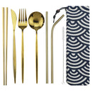 Axyaa Portable Travel Dining Set - Stainless Steel Cutlery with Pouch