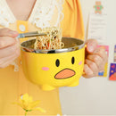 Axyaa Double-layer Stainless Steel Ramen Noodles Bowl With Lid, Cute Kitchen Tableware