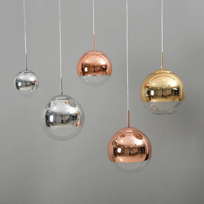 Axyaa Silver/Gold Glass Ball LED Pendant Lights for Kitchen Living Room Bedroom
