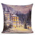 Axyaa City Landscape Oil Painting Cushion Cover | Autumn Winter Art Decor Pillow Case