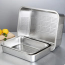 Axyaa Stainless Steel Rectangular Food Storage Tray with Drain, Ideal for Baking and Serving