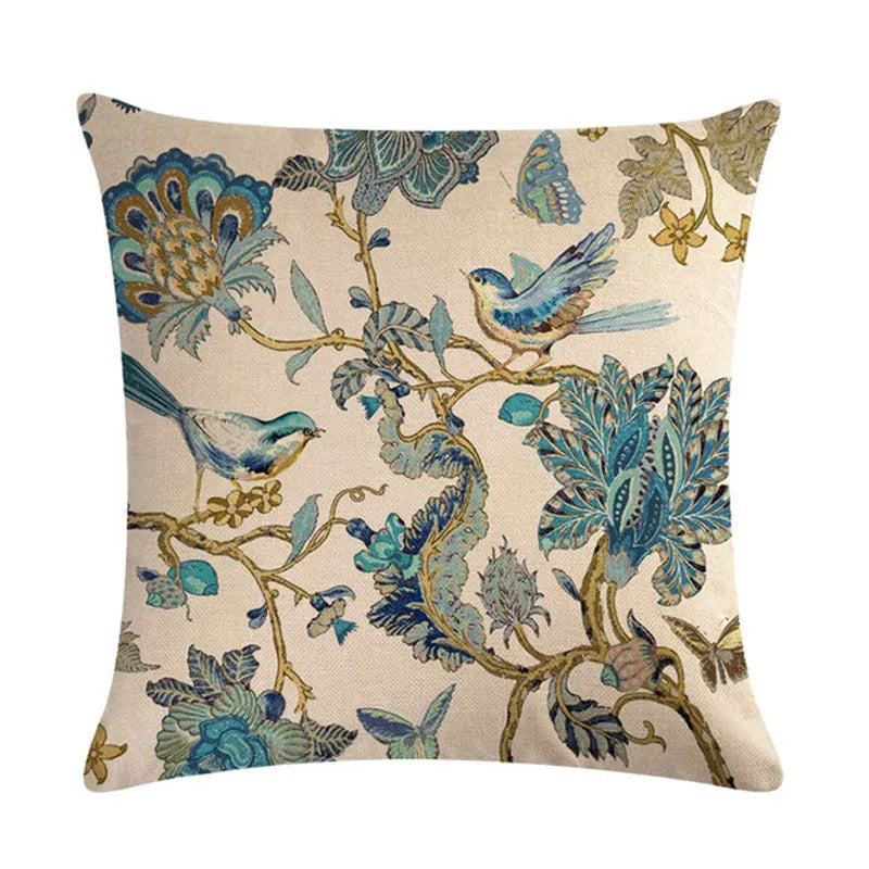Axyaa Bird Print Cotton Linen Cushion Cover 45X45cm