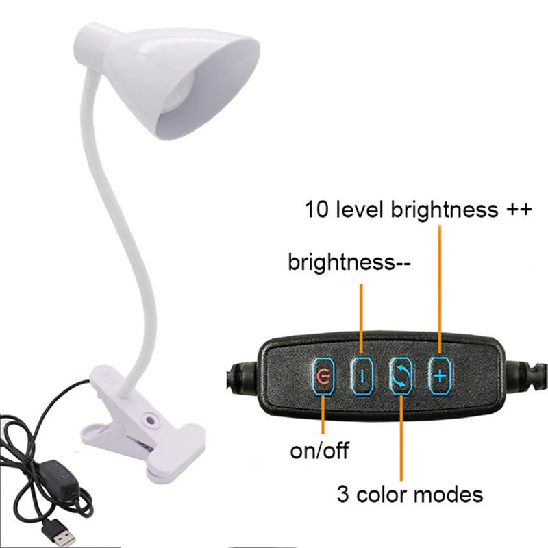 Axyaa 5W USB Night Light LED Clip Lamp 10 Brightness Levels 3 Colors