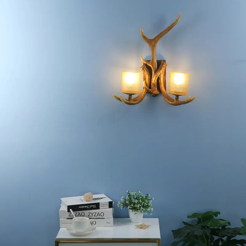 Axyaa Retro Antlers Deer Wall Lamp for Living Room & Bar Décor