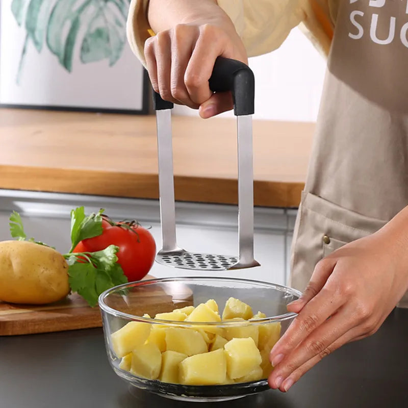 Axyaa Stainless Steel Potato Masher & Garlic Press Kitchen Gadget