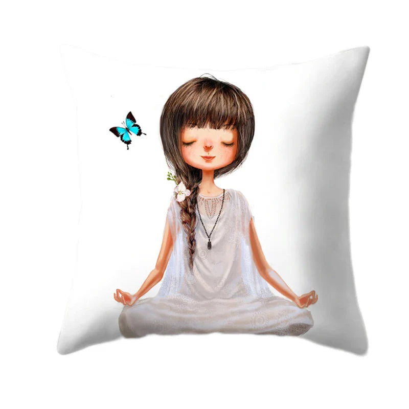 Axyaa Yoga Girl Printed Polyester Cushion Cover for Home Decor 45x45CM