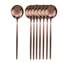 Axyaa 8Pcs Dinner Spoon Set Stainless Steel Gold Black Cutlery Kitchen Flatware