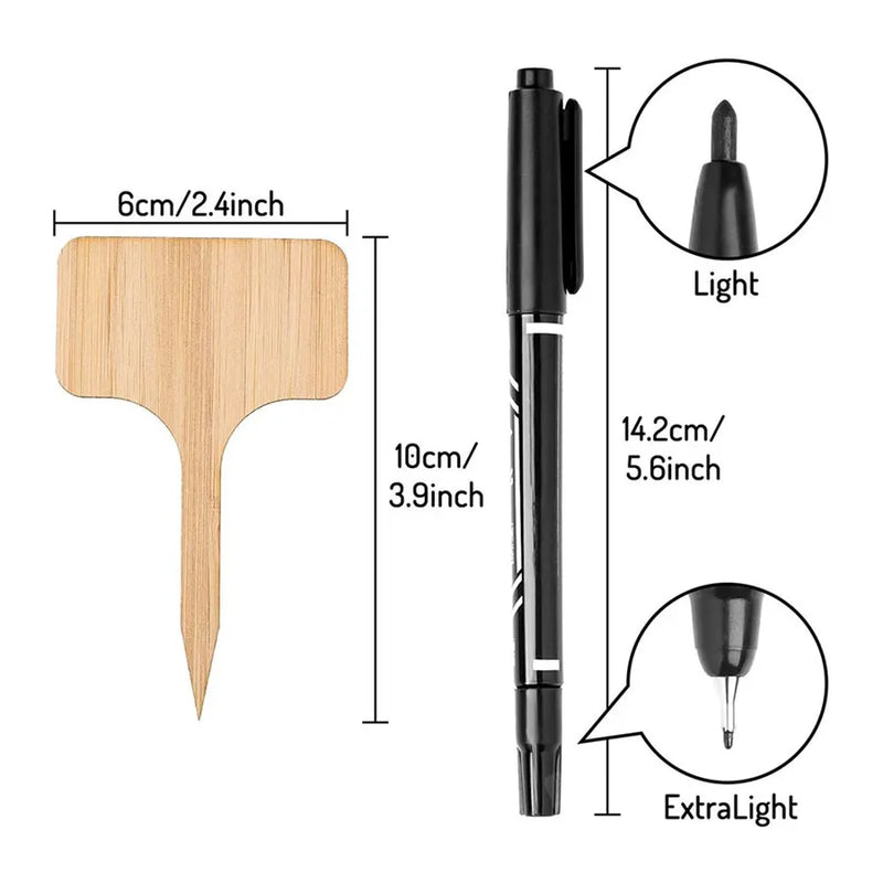 Axyaa Bamboo Plant Labels Set with Marker Pen - Eco-Friendly Wooden Garden Markers